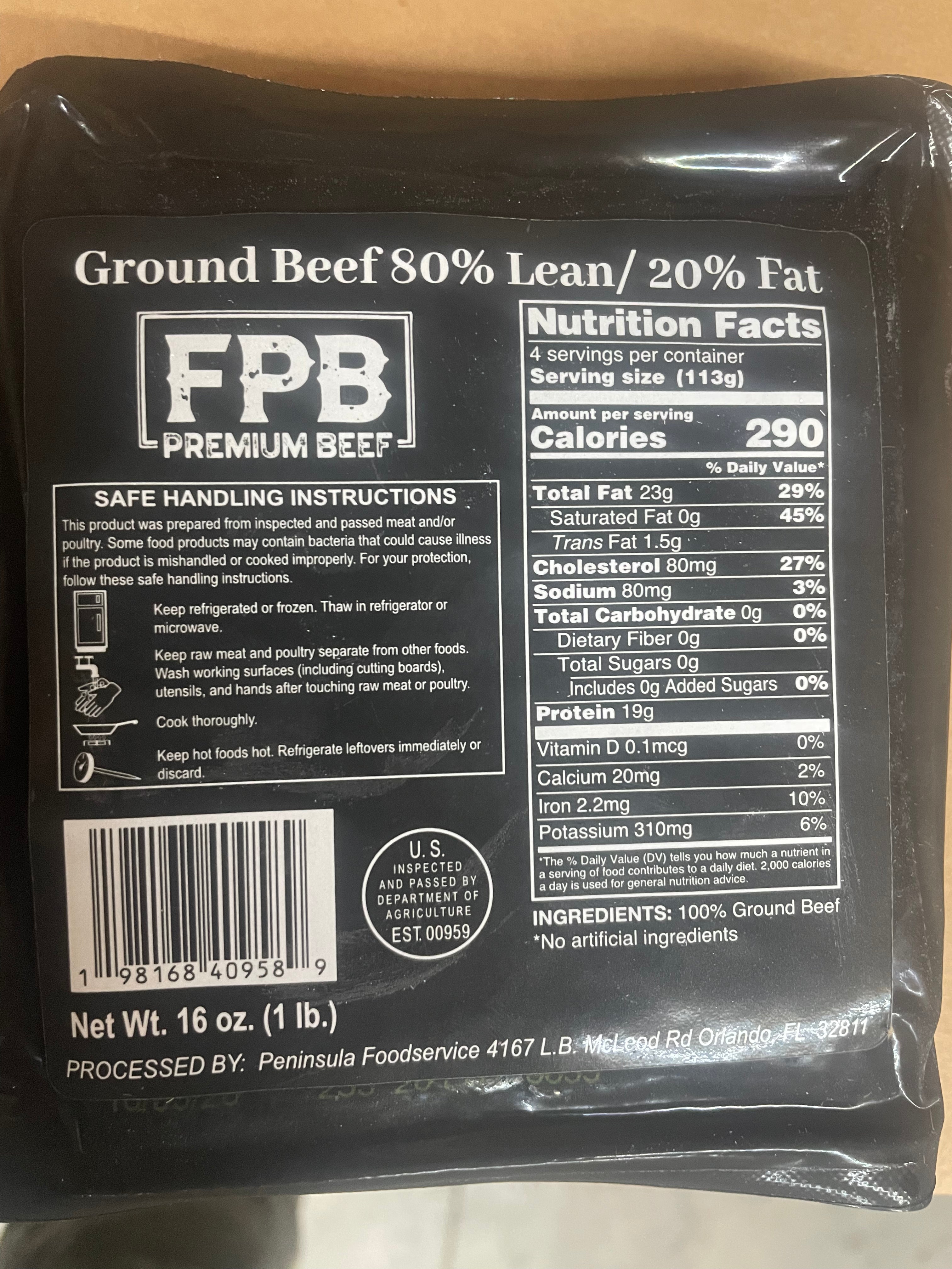 Grass Fed Ground Beef - 80% Lean / 20% Fat